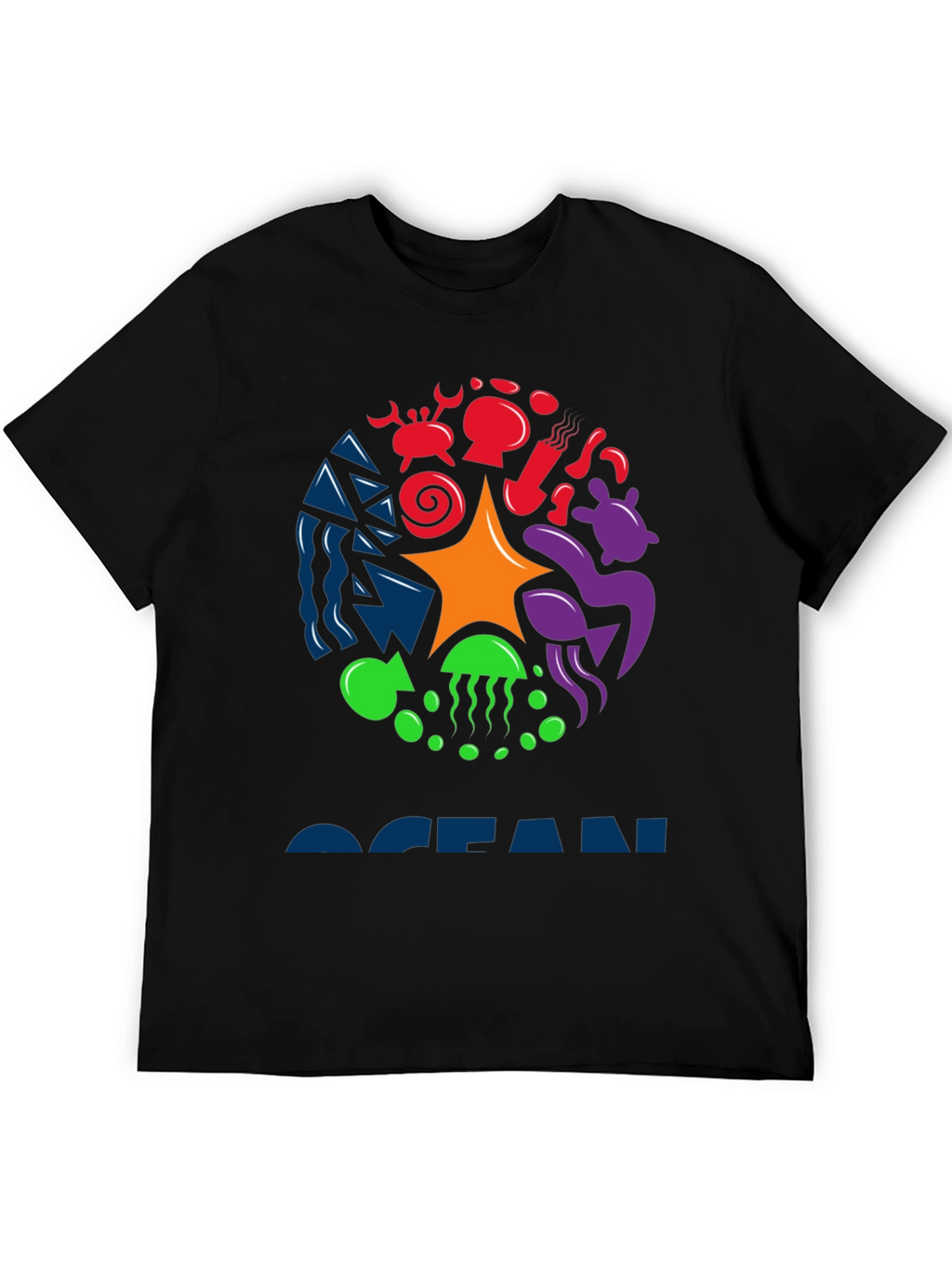 Ocean Life Graphic Tee - Black Cotton T-Shirt