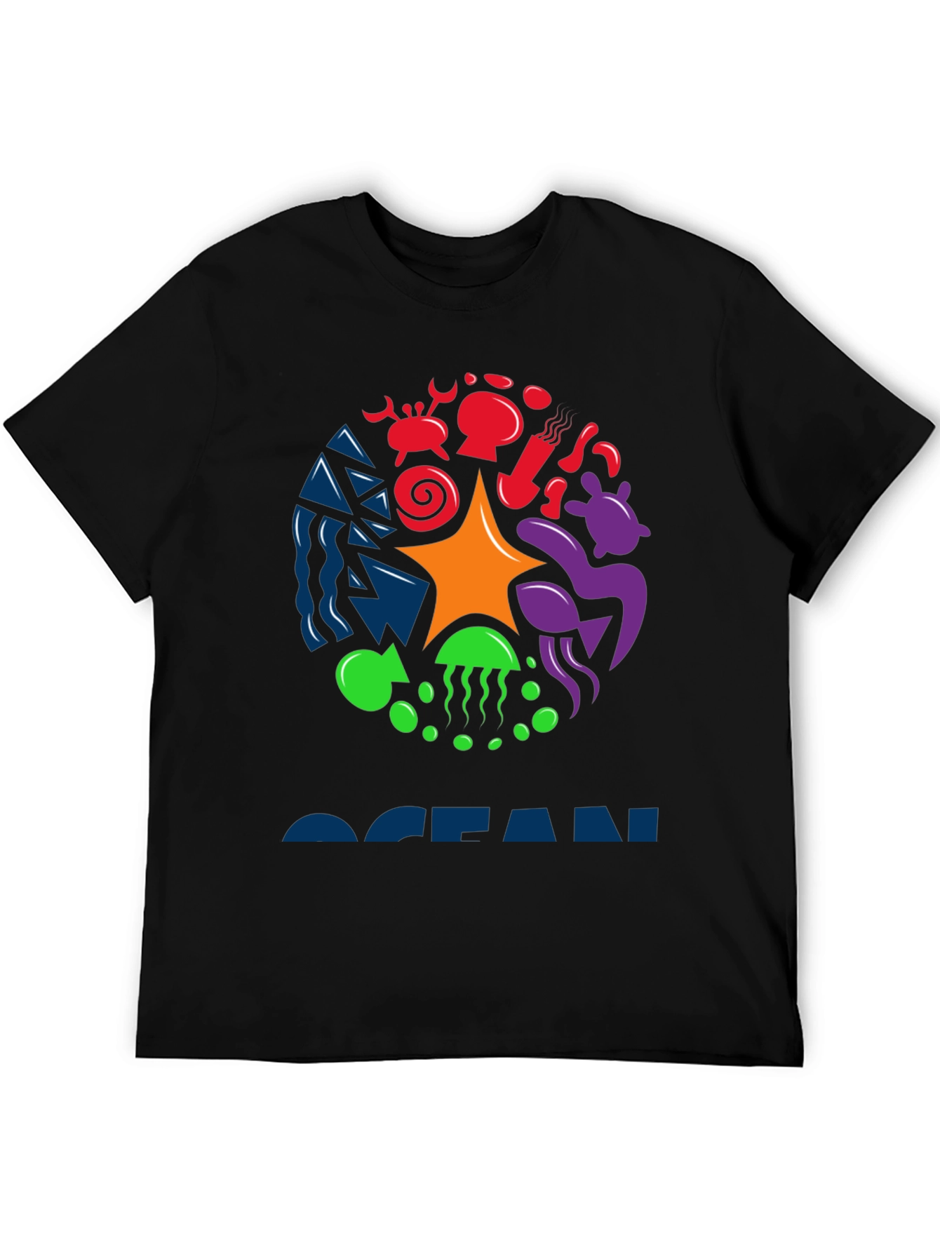 Ocean Life Graphic Tee - Black Cotton T-Shirt