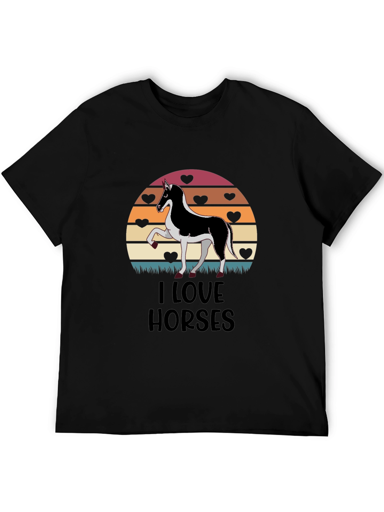 I Love Horses Graphic Tee - Sunset Heart Design