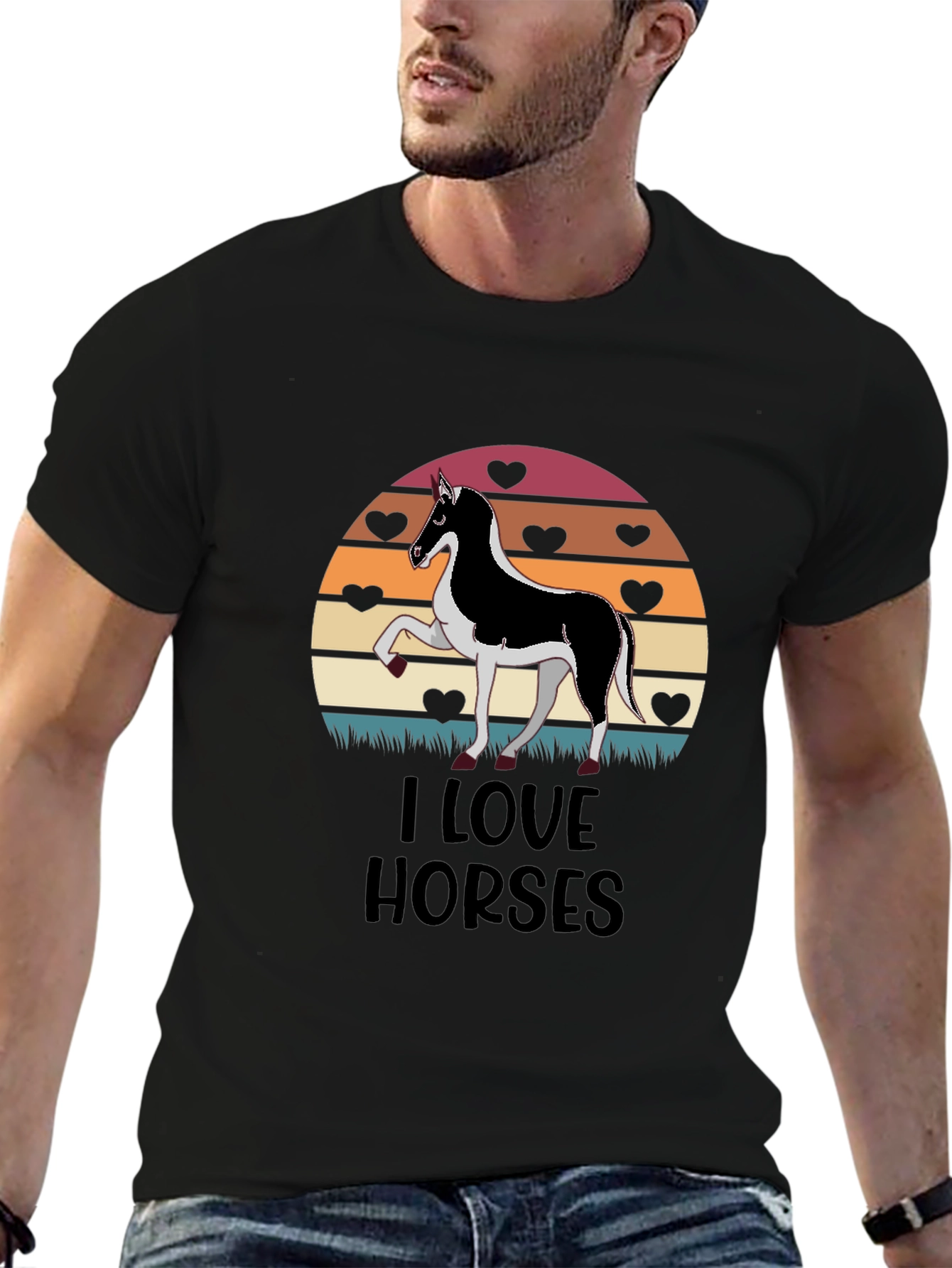 I Love Horses Graphic Tee - Sunset Heart Design