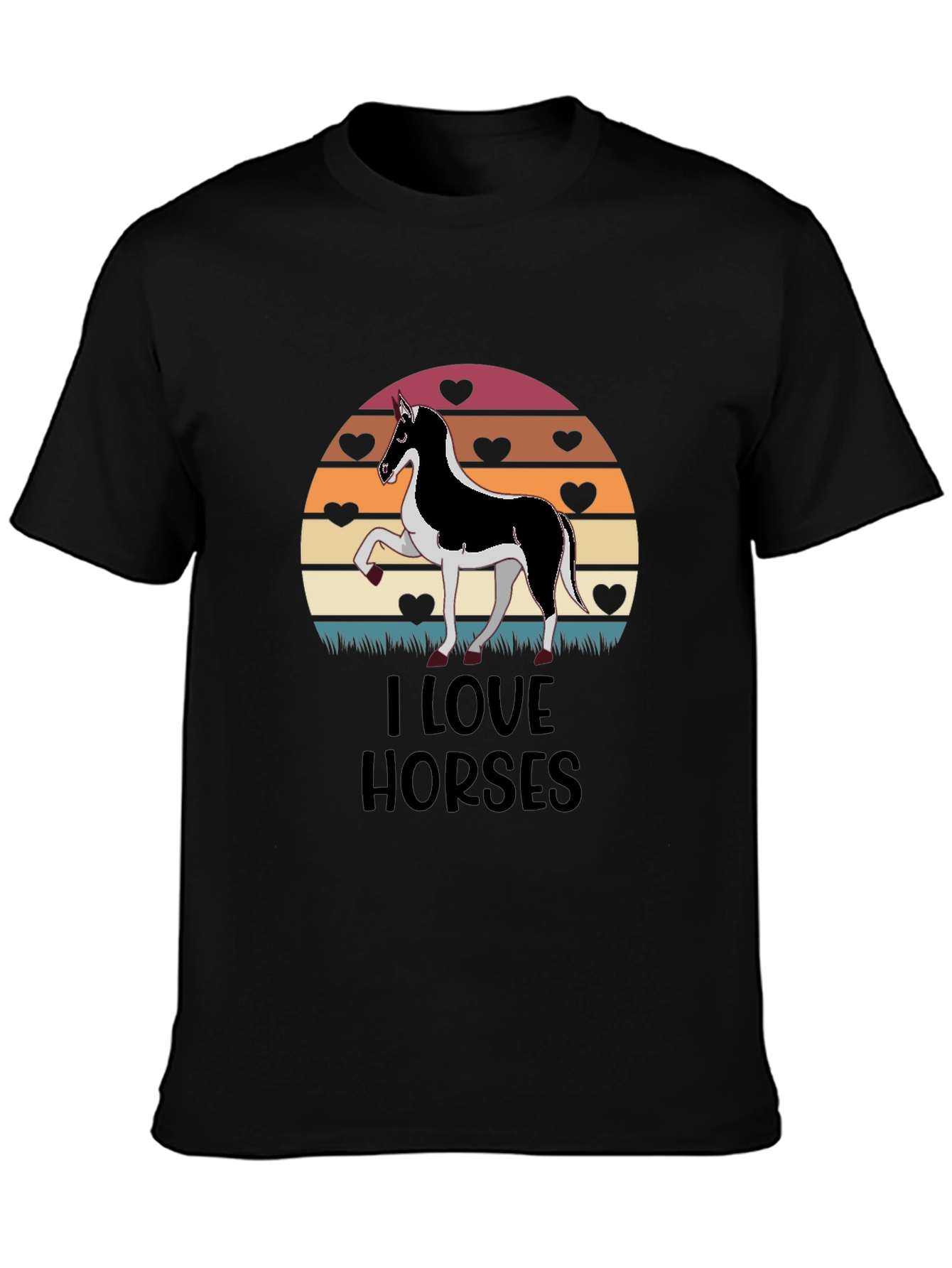 I Love Horses Graphic Tee - Sunset Heart Design