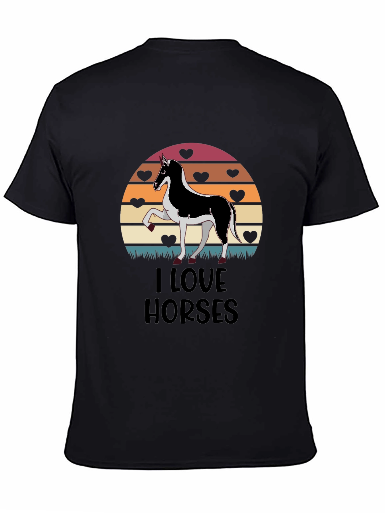 I Love Horses Graphic Tee - Sunset Heart Design