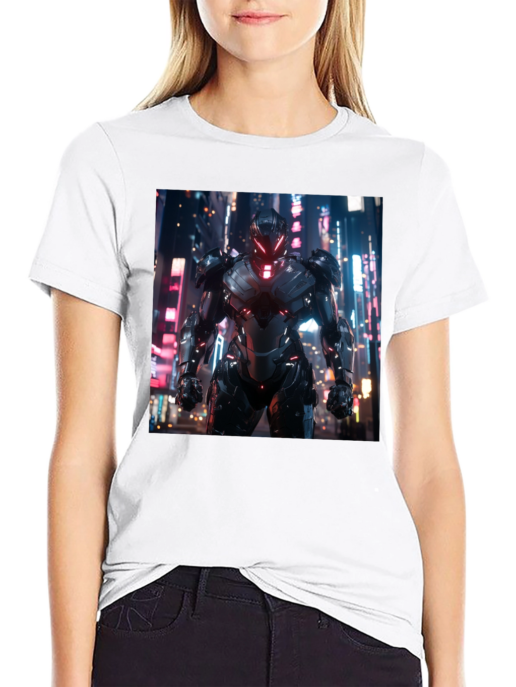 Sci-Fi Armor Graphic T-Shirt - Sleek Black Tee
