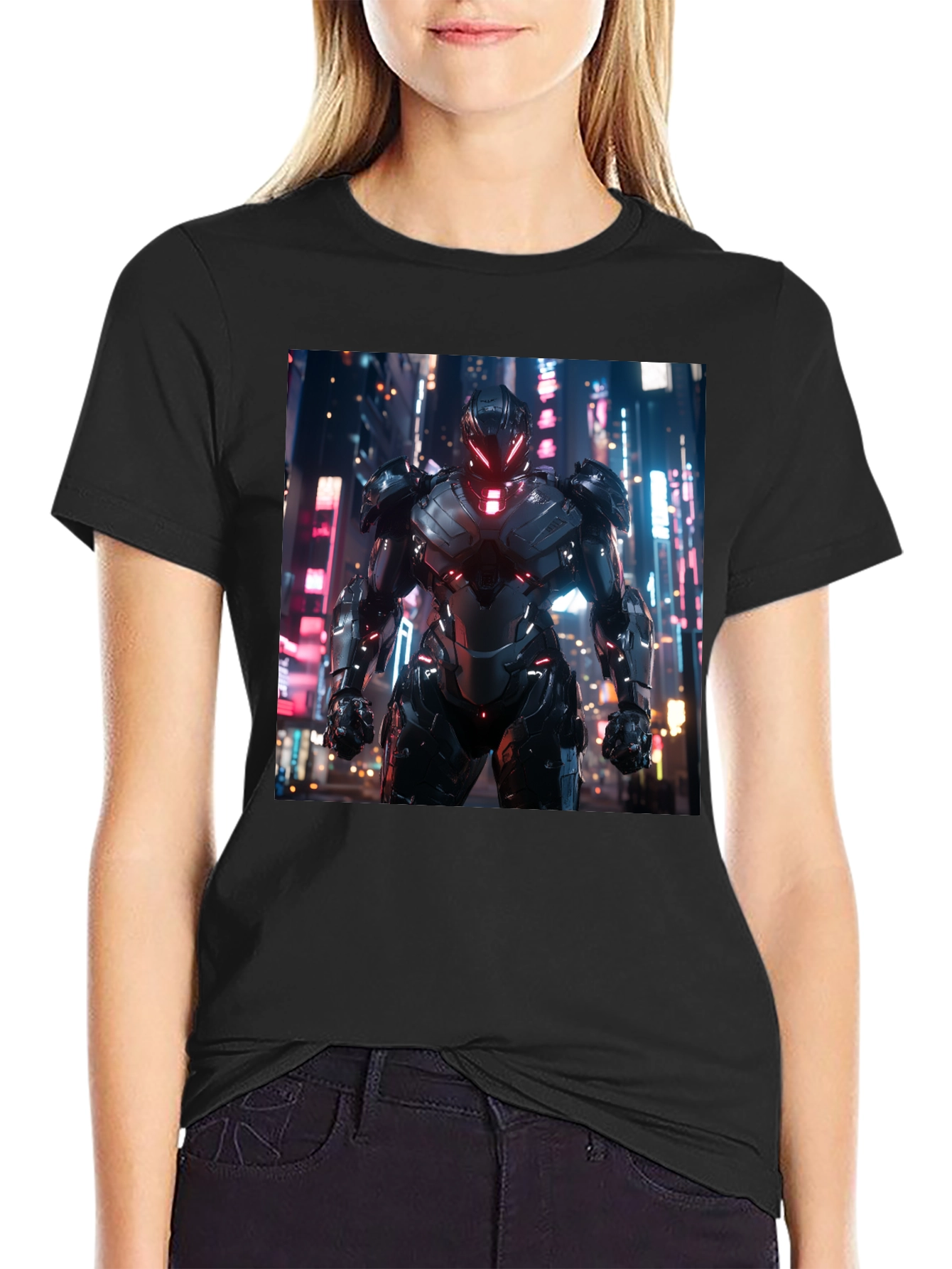 Sci-Fi Armor Graphic T-Shirt - Sleek Black Tee