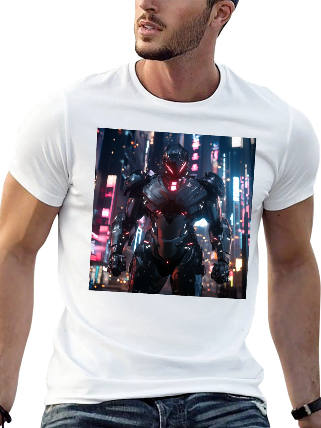 Sci-Fi Armor Graphic T-Shirt - Sleek Black Tee