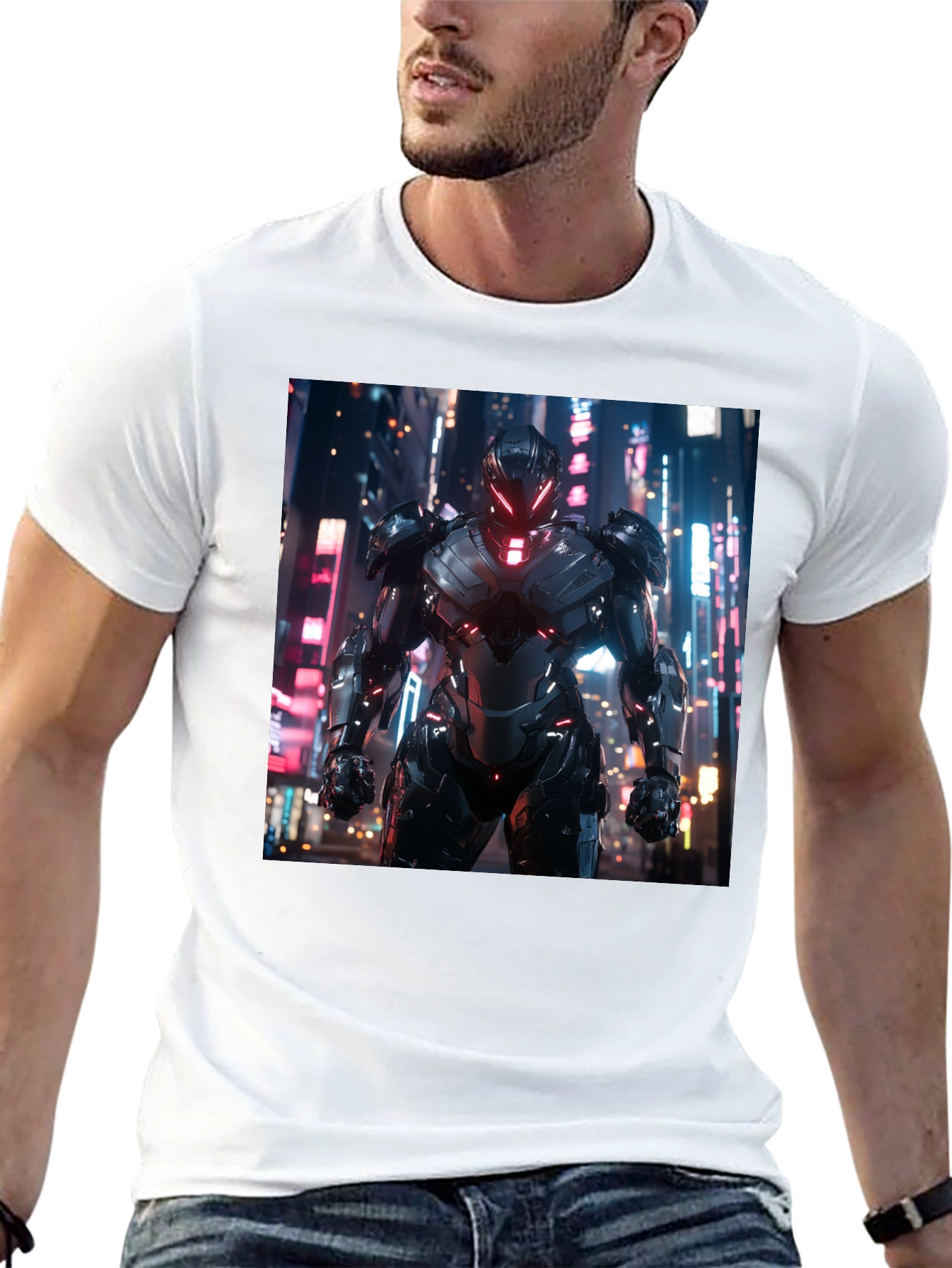 Sci-Fi Armor Graphic T-Shirt - Sleek Black Tee