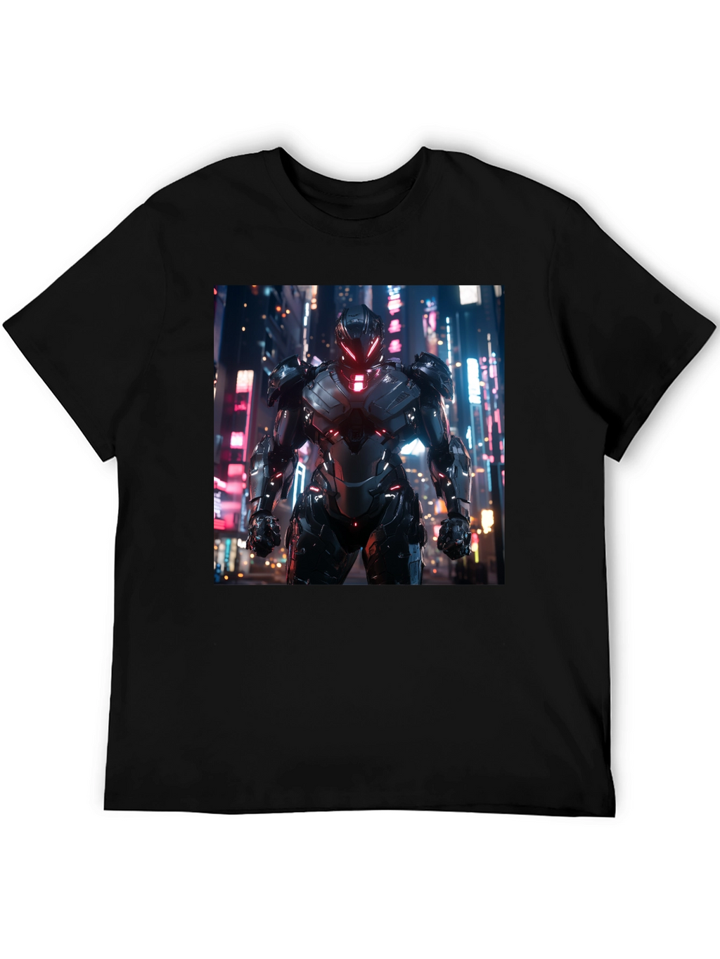 Sci-Fi Armor Graphic T-Shirt - Sleek Black Tee