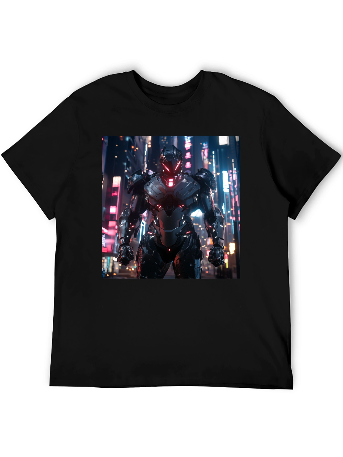 Sci-Fi Armor Graphic T-Shirt - Sleek Black Tee