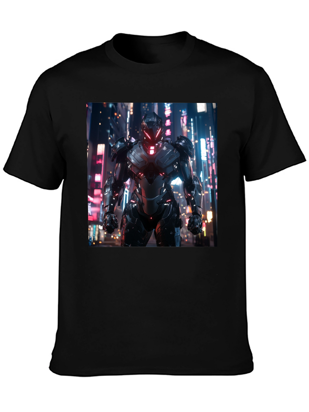 Sci-Fi Armor Graphic T-Shirt - Sleek Black Tee