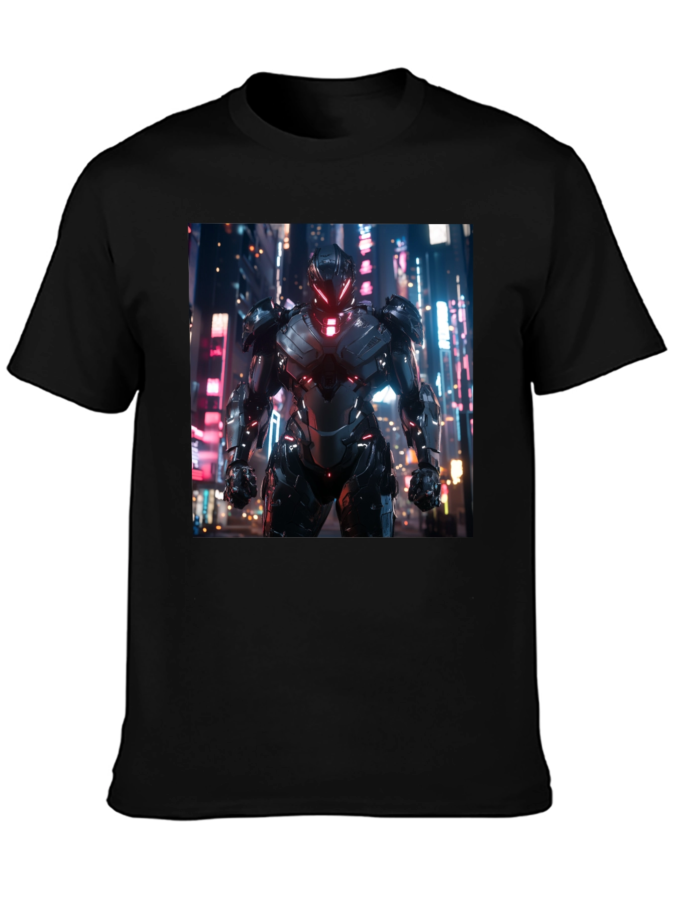 Sci-Fi Armor Graphic T-Shirt - Sleek Black Tee
