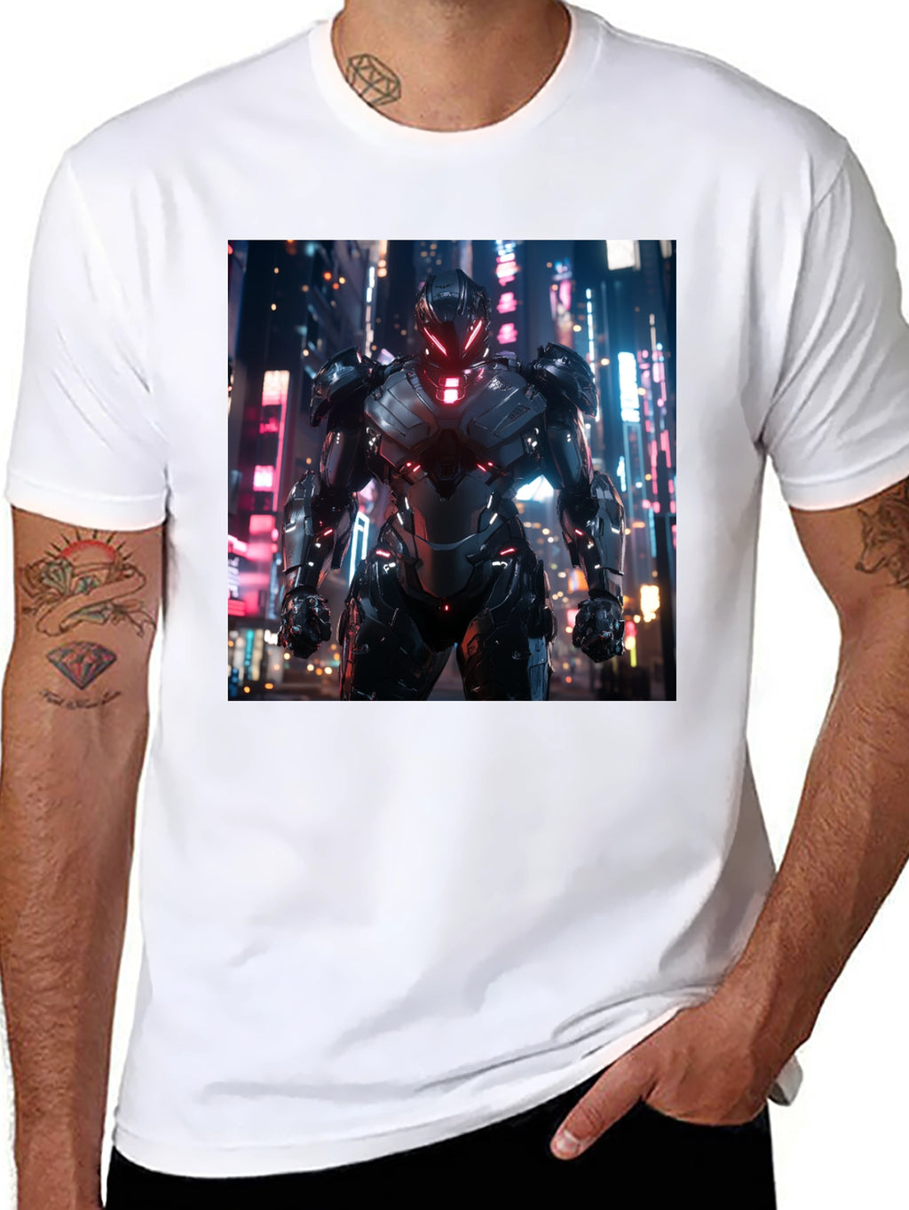 Sci-Fi Armor Graphic T-Shirt - Sleek Black Tee