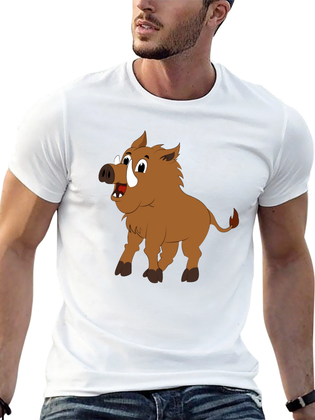 Boar Cartoon Black T-Shirt