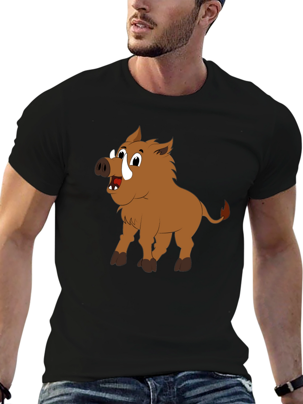 Boar Cartoon Black T-Shirt