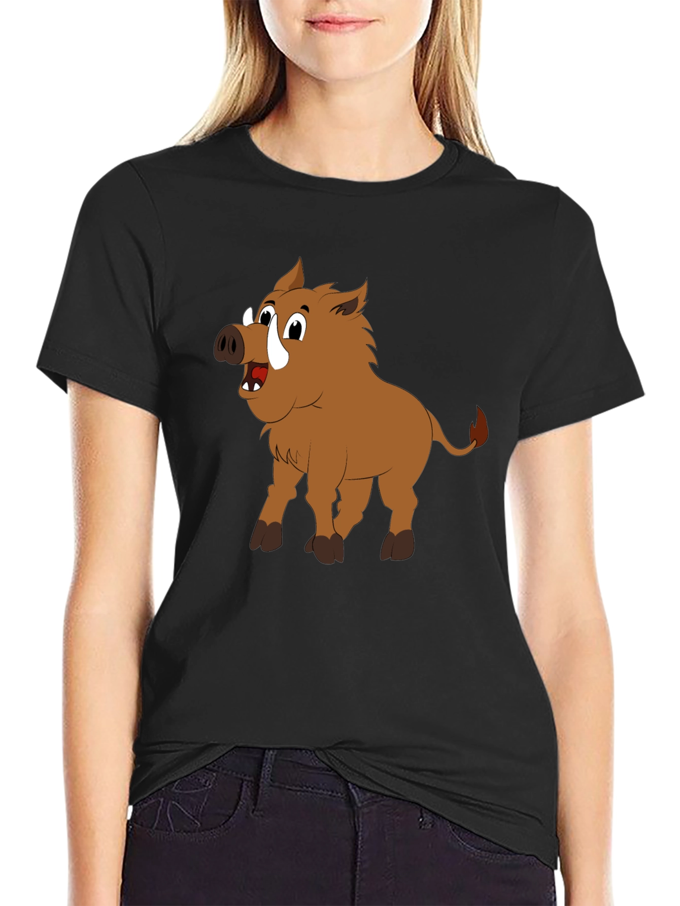 Boar Cartoon Black T-Shirt