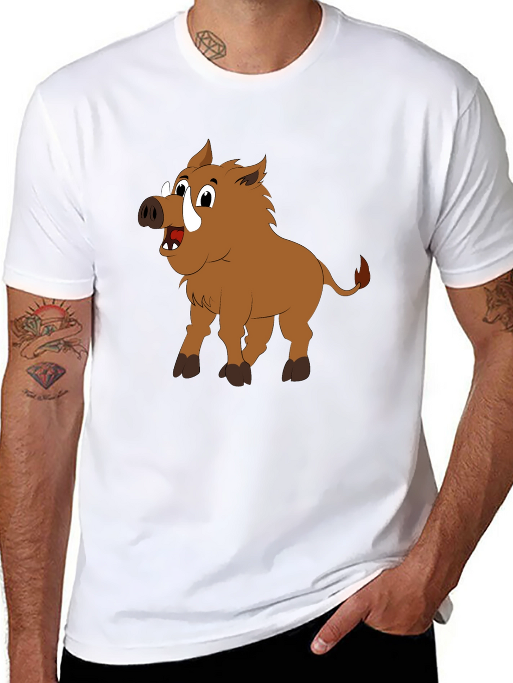Boar Cartoon Black T-Shirt