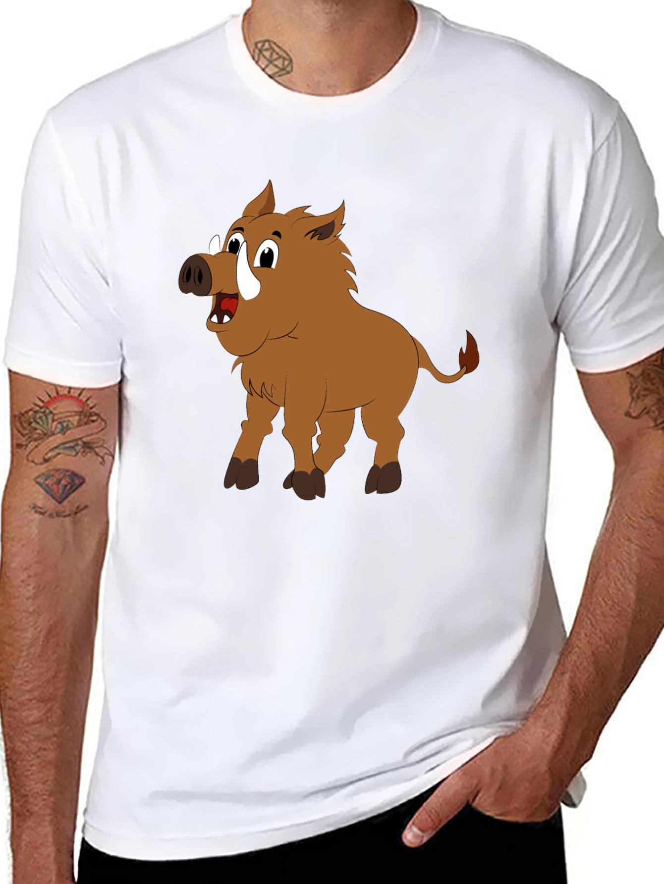 Boar Cartoon Black T-Shirt