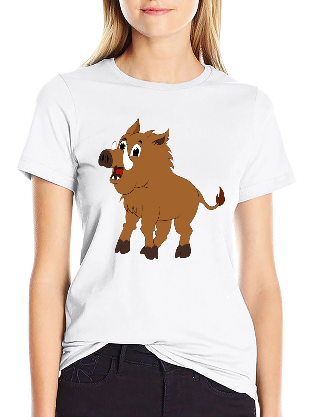 Boar Cartoon Black T-Shirt