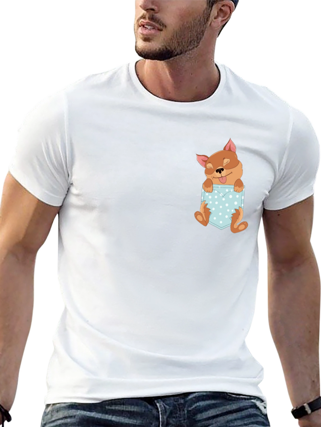 Cute Dog Pocket Tee - Stylish Graphic T-Shirt