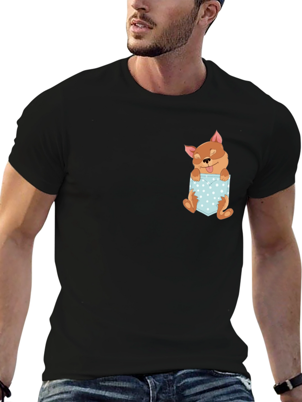 Cute Dog Pocket Tee - Stylish Graphic T-Shirt