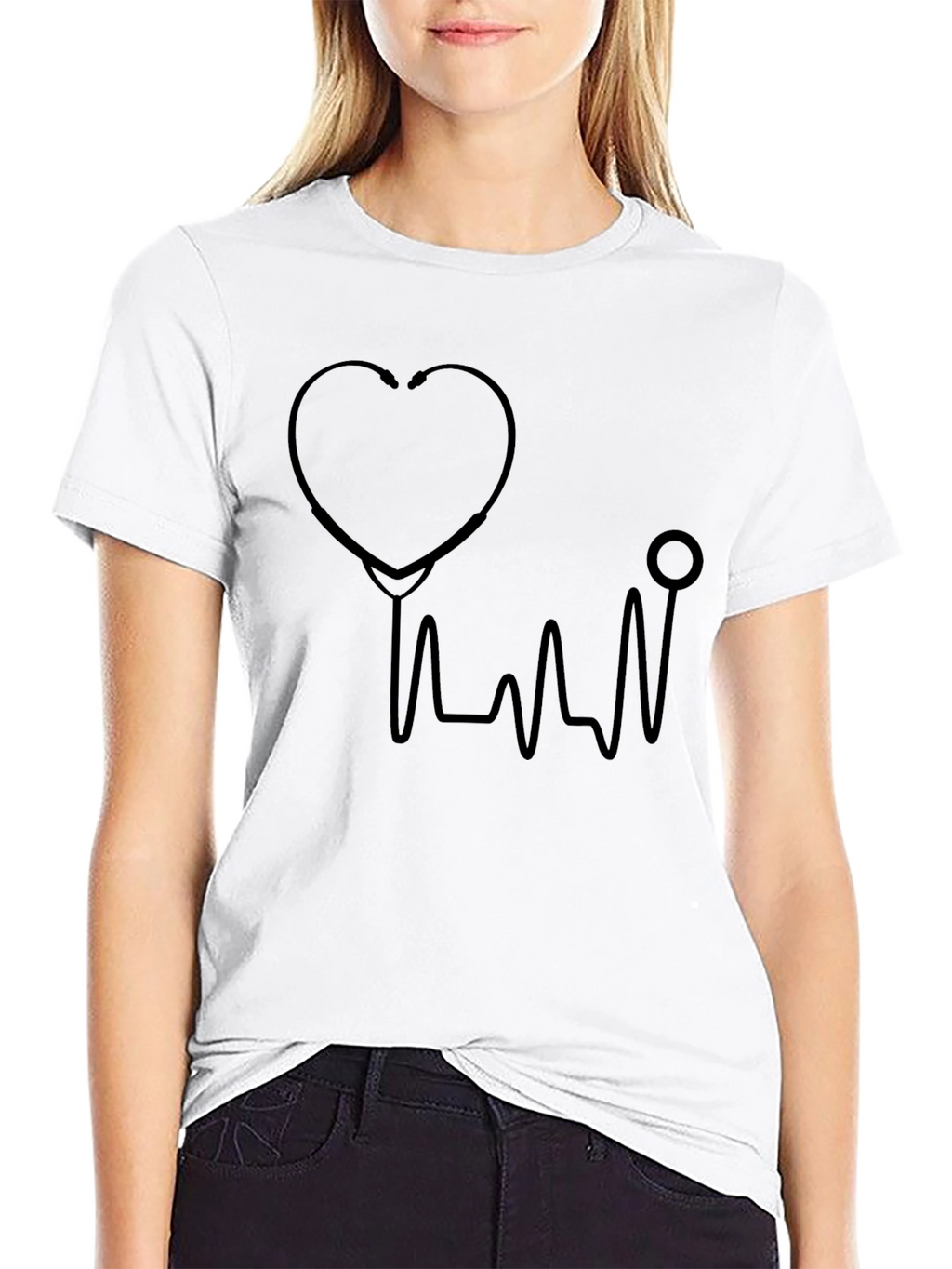 Heartbeat Stethoscope Graphic Tee - Black