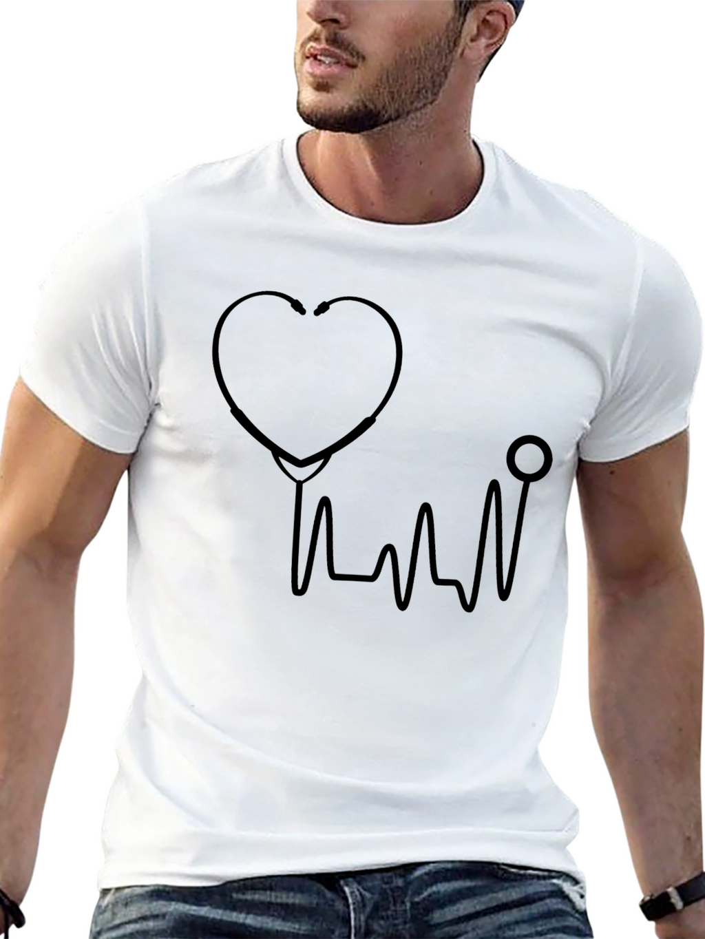 Heartbeat Stethoscope Graphic Tee - Black