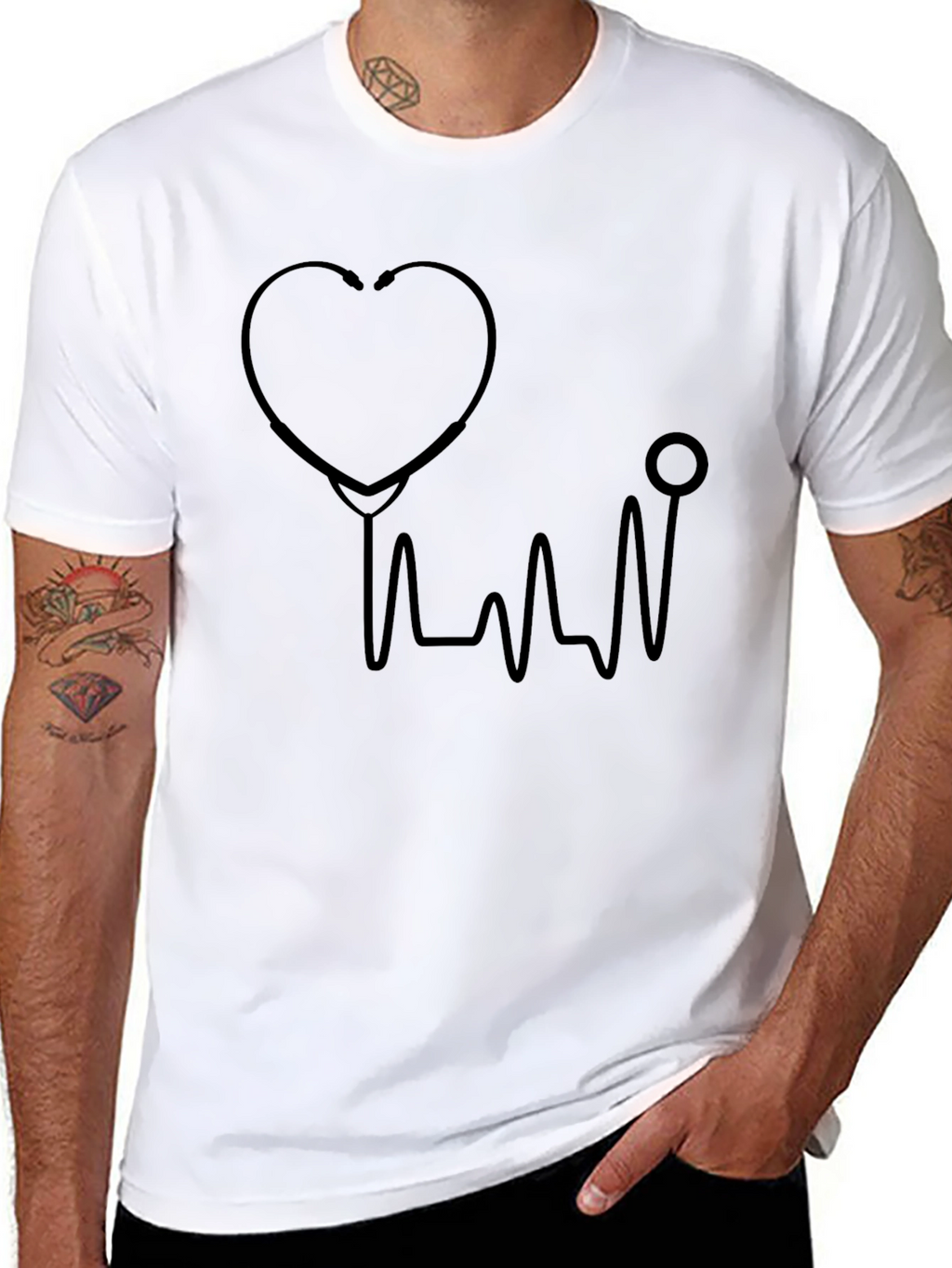 Heartbeat Stethoscope Graphic Tee - Black