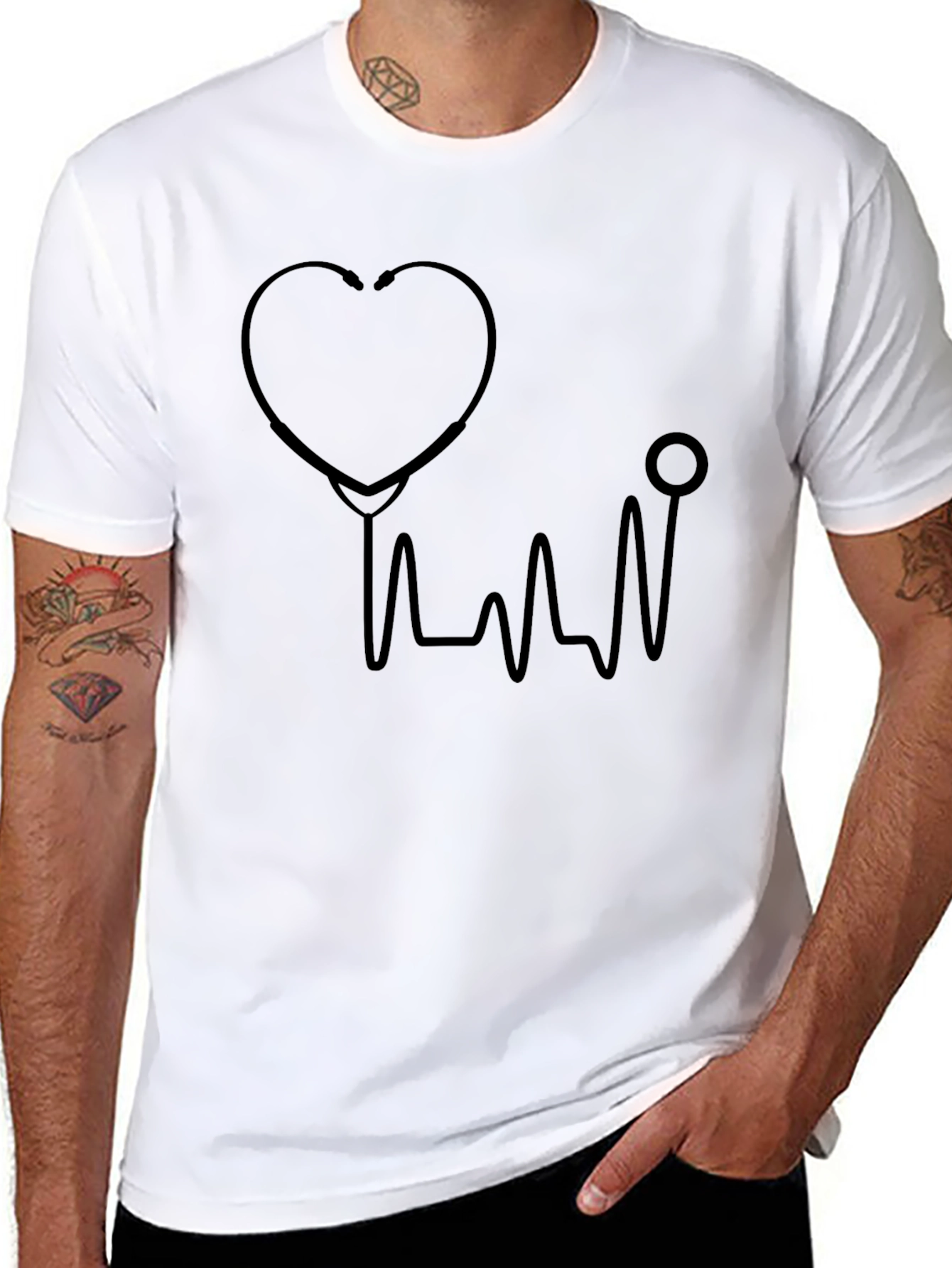 Heartbeat Stethoscope Graphic Tee - Black