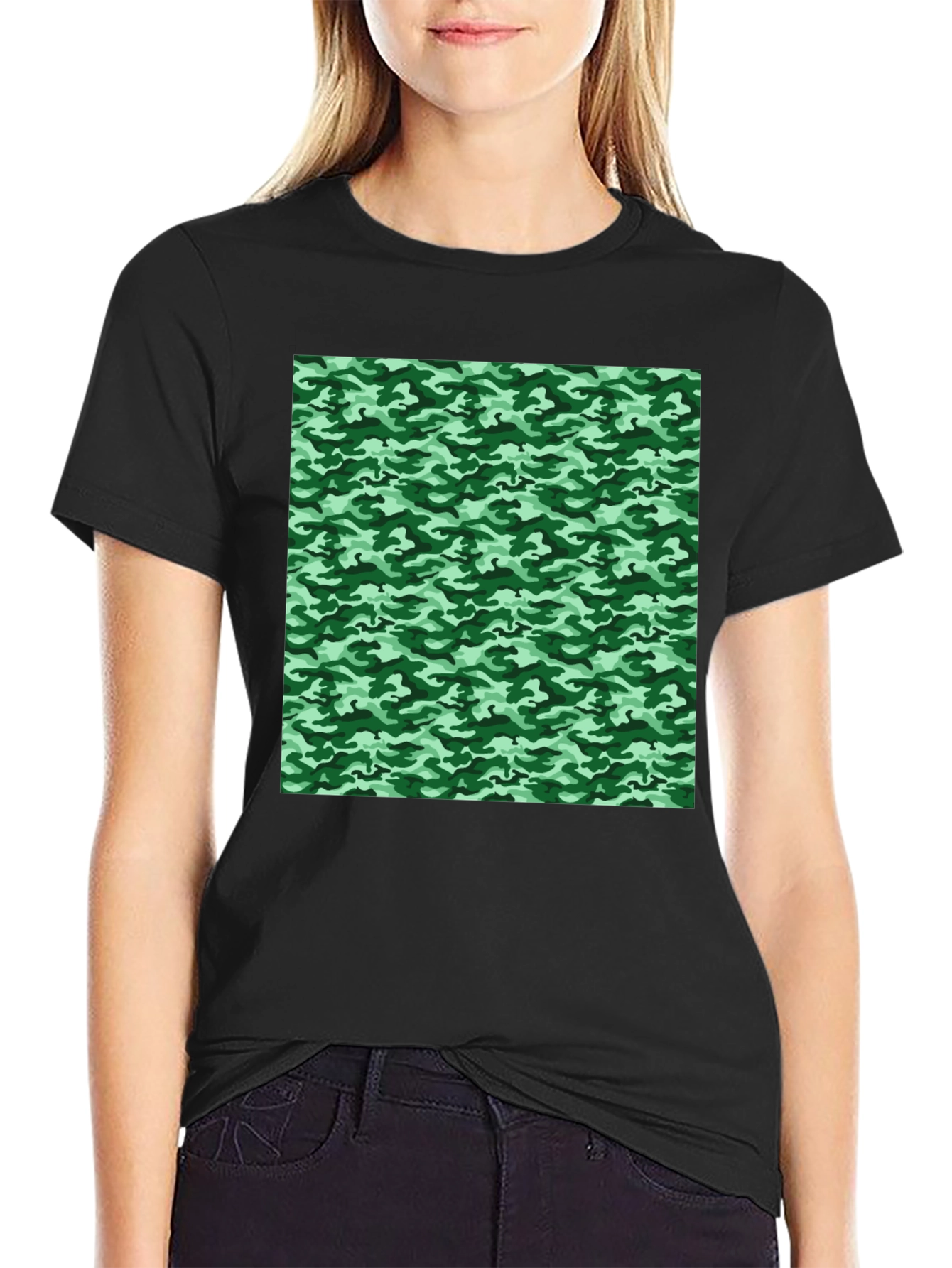 Camo Print T-Shirt - Black