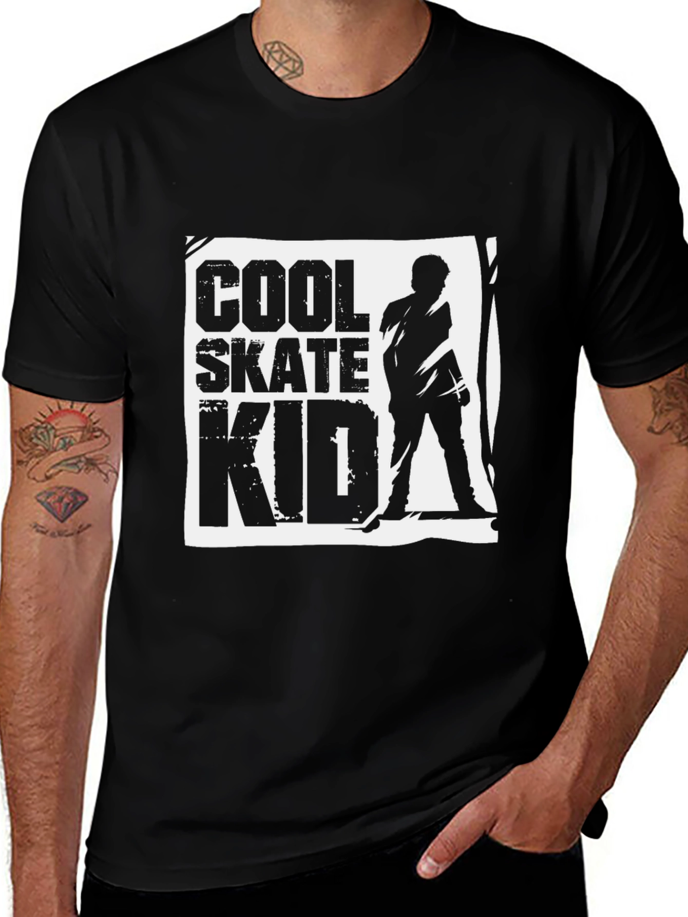 Cool Skate Kid Graphic Black T-Shirt