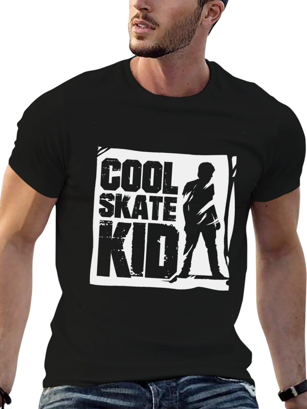 Cool Skate Kid Graphic Black T-Shirt