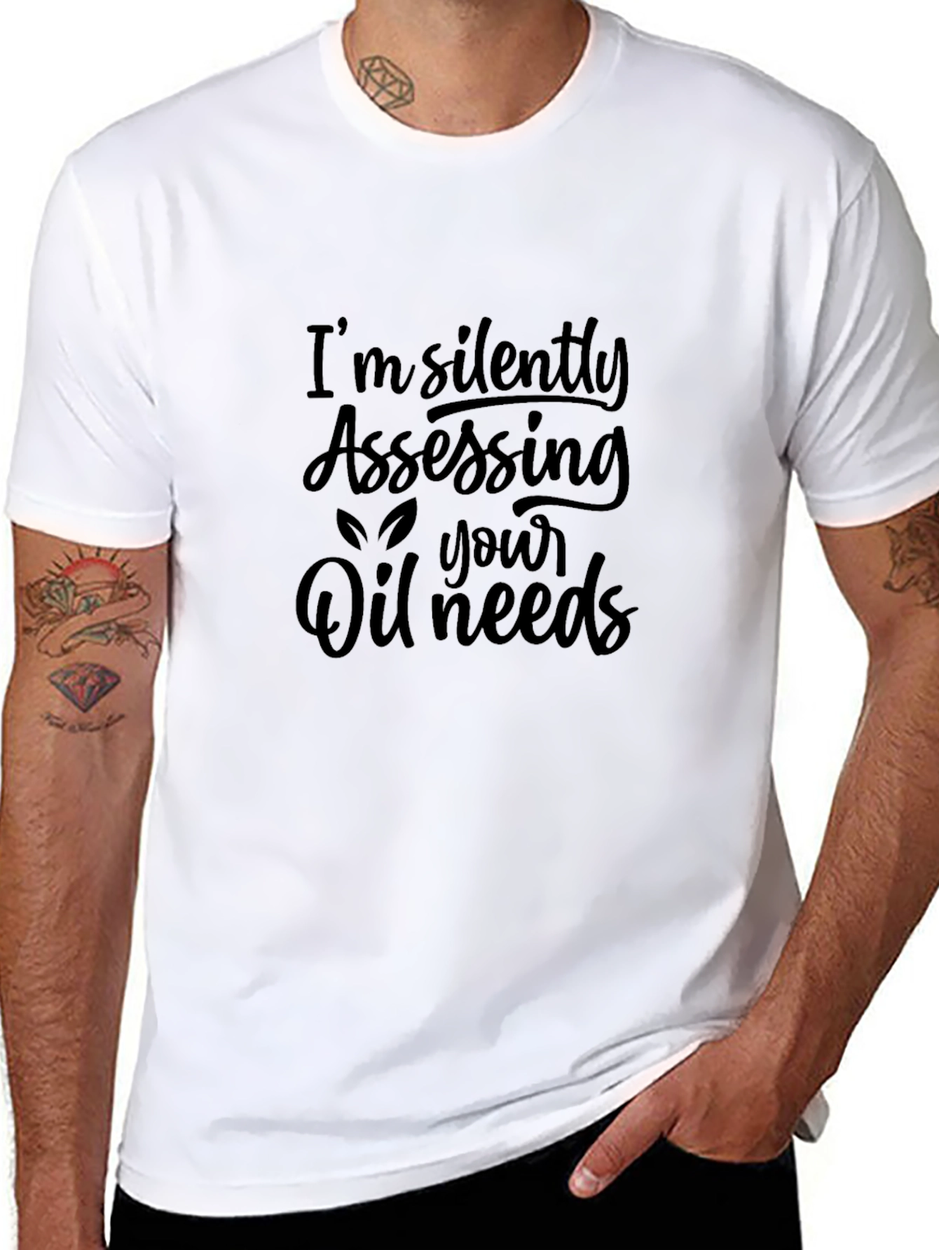 Silently Assessing Oil Needs Black T-Shirt