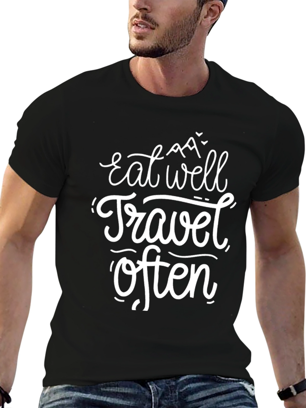 Eat Well Travel Often Black T-Shirt