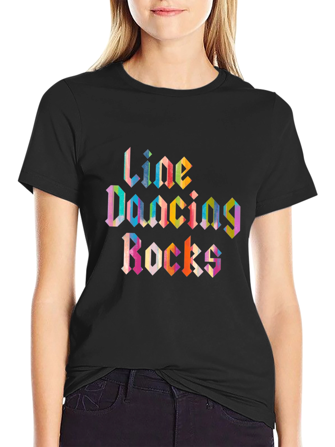 Line Dancing Rocks Graphic Tee - Black Cotton Shirt