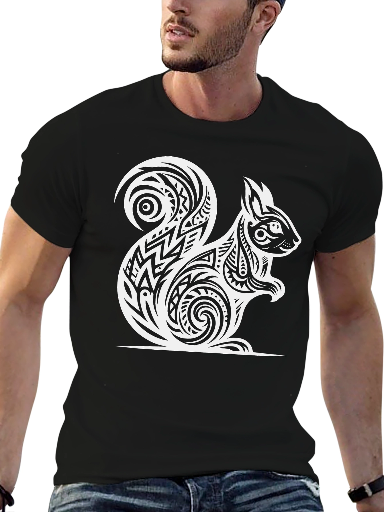 Tribal Squirrel Graphic Tee - Black