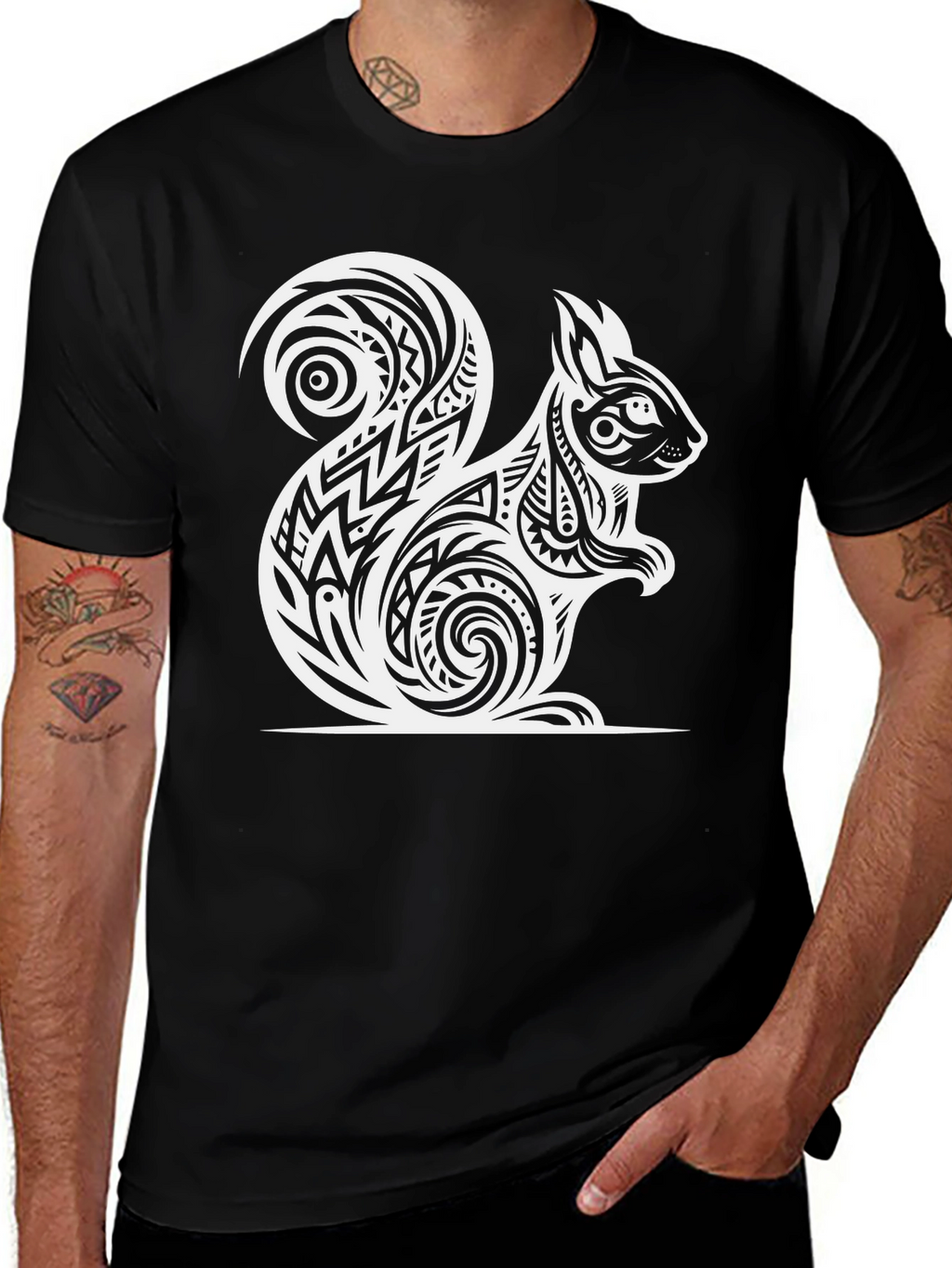 Tribal Squirrel Graphic Tee - Black