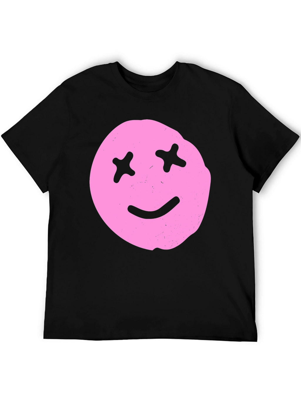 Pink Smiley Face Graphic Tee - Black Cotton Blend
