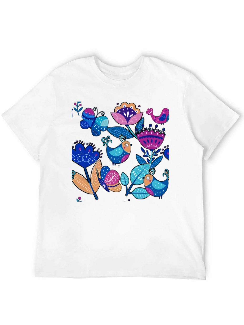 Floral Bird Print Black T-Shirt