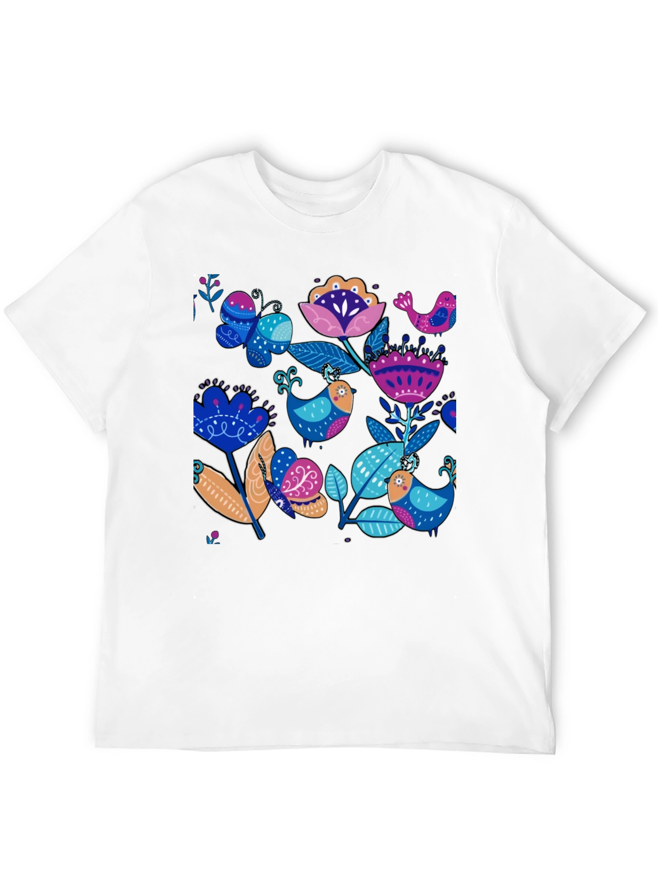 Floral Bird Print Black T-Shirt