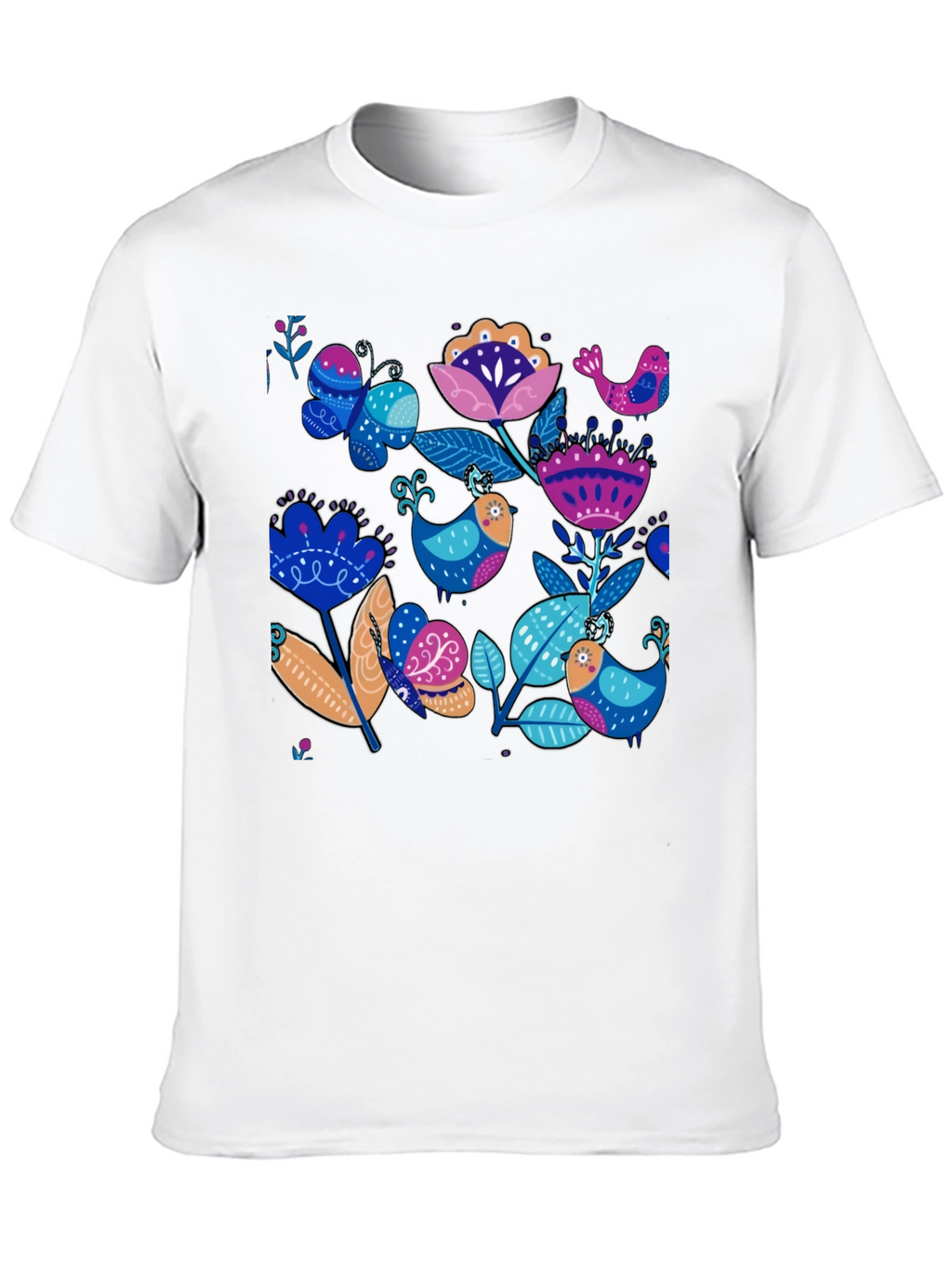 Floral Bird Print Black T-Shirt