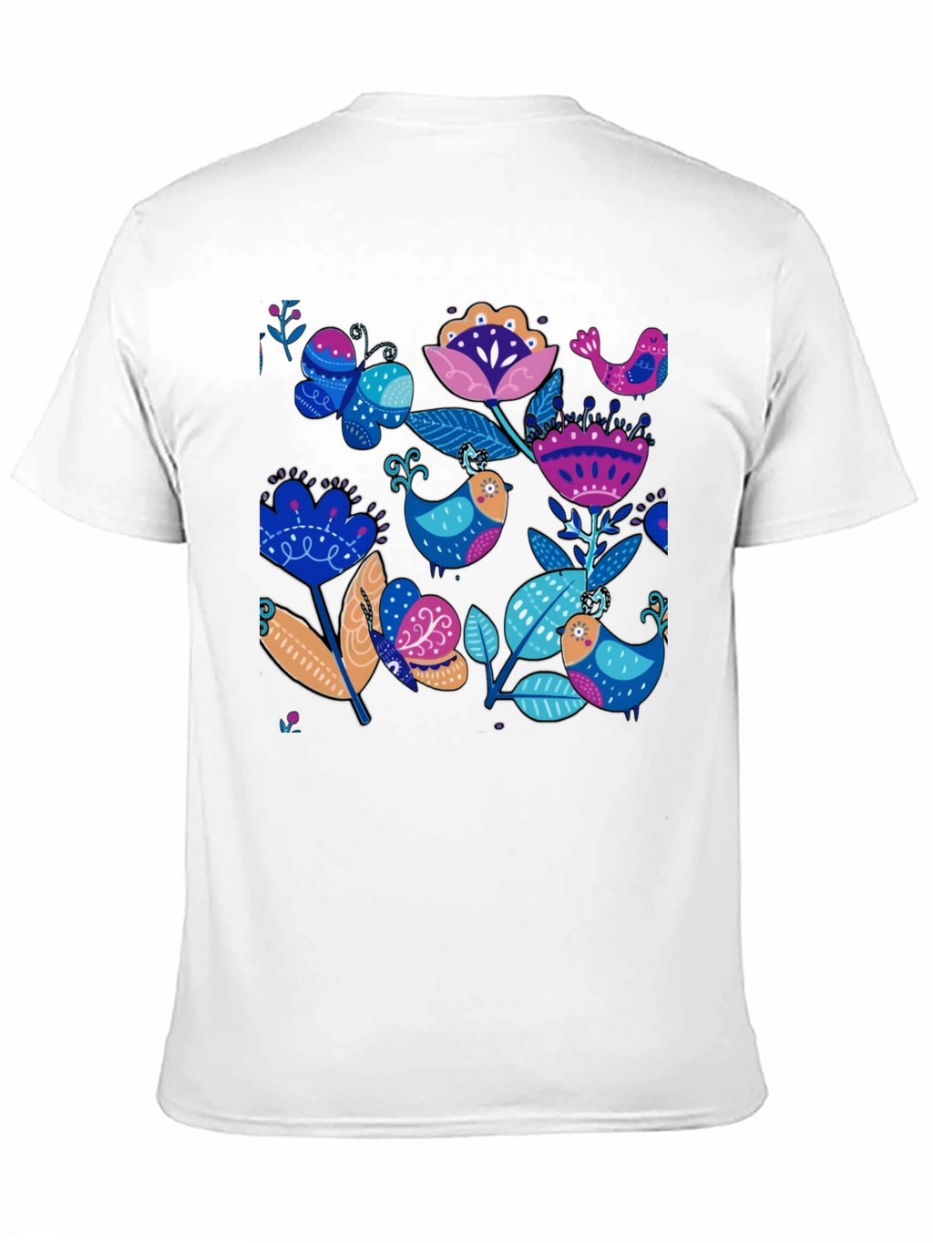 Floral Bird Print Black T-Shirt