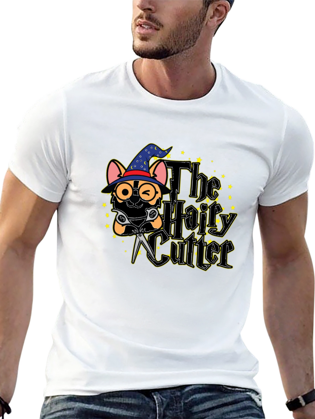 The Hairy Cutter T-Shirt: Wizard Dog Barber Tee