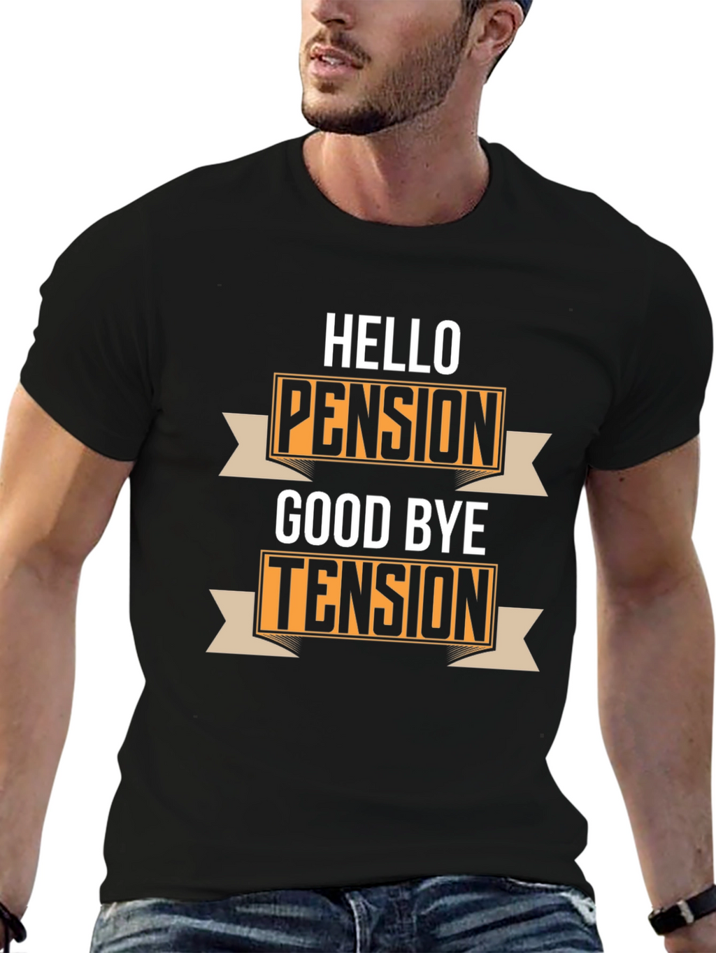 Hello Pension Goodbye Tension Black Graphic T-Shirt
