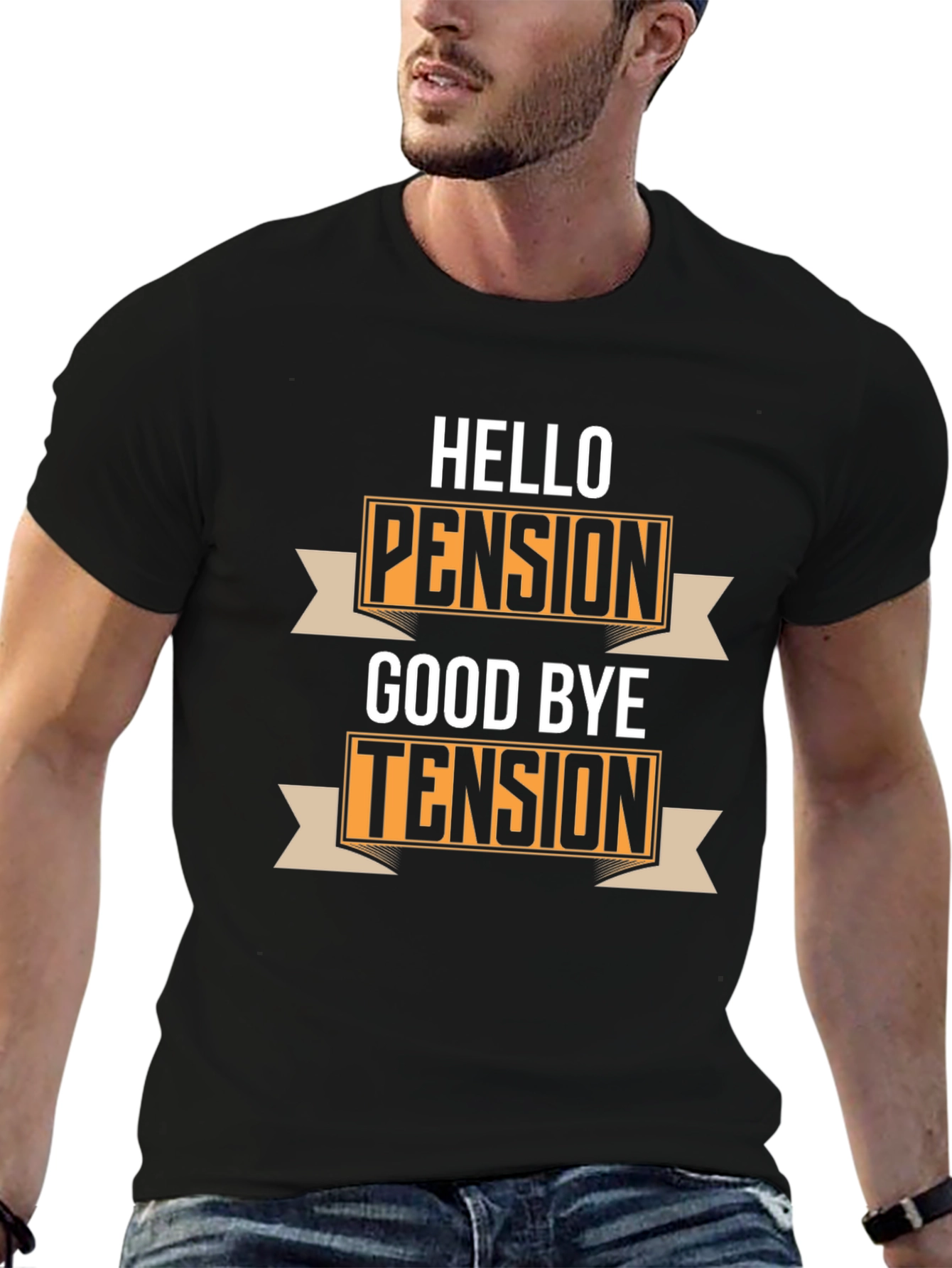 Hello Pension Goodbye Tension Black Graphic T-Shirt