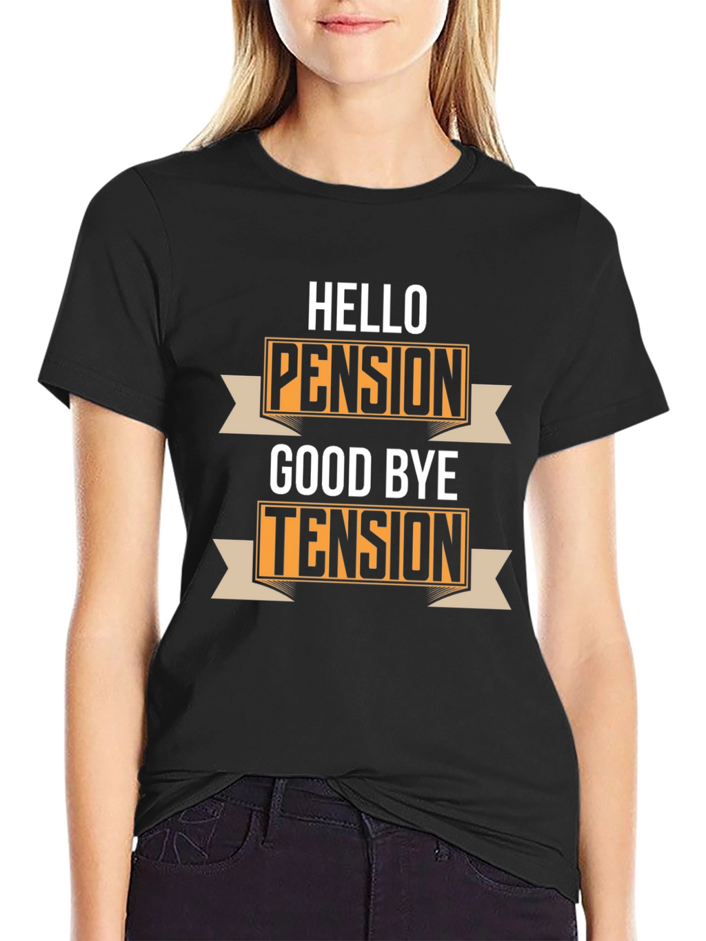 Hello Pension Goodbye Tension Black Graphic T-Shirt