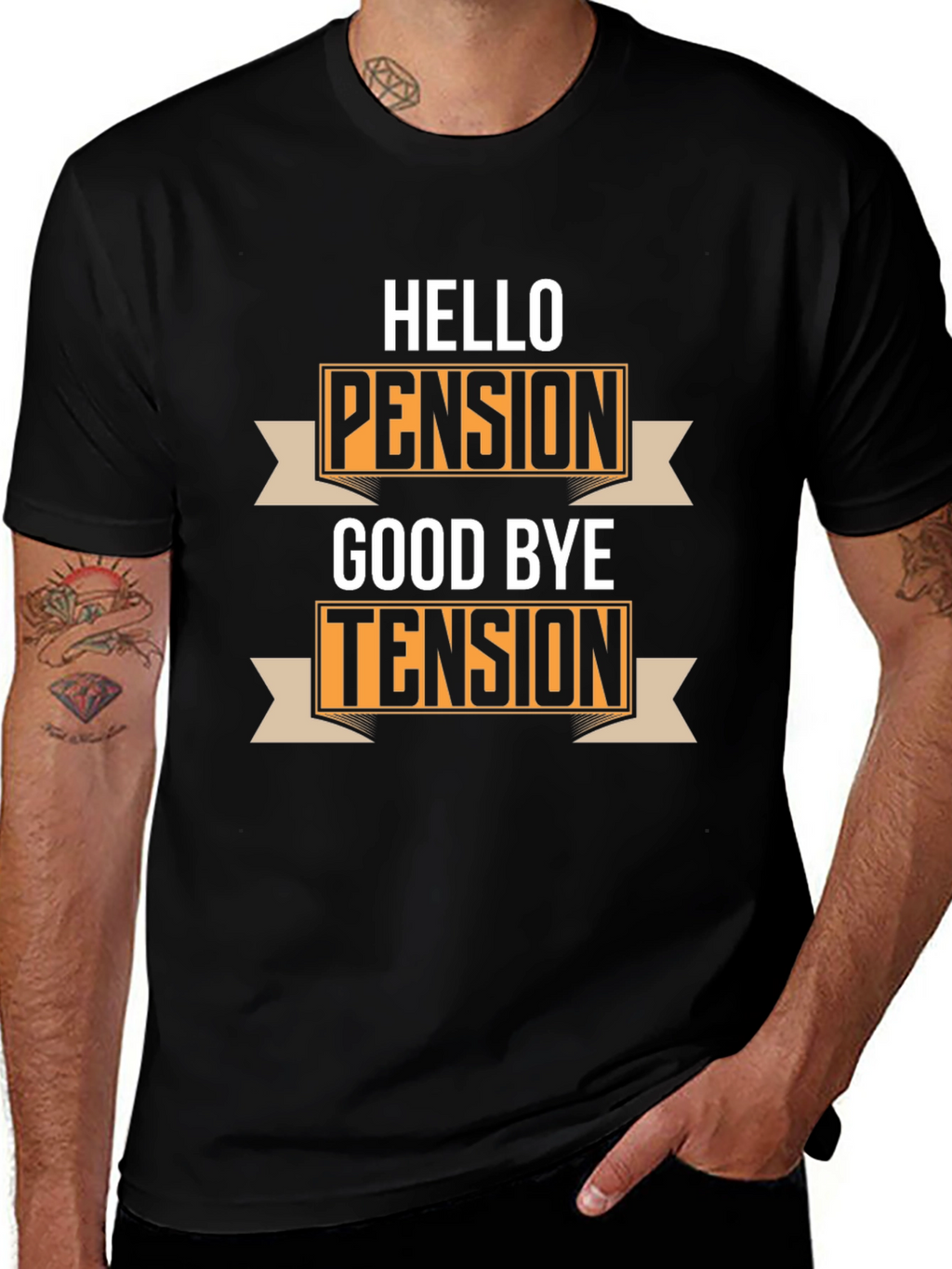 Hello Pension Goodbye Tension Black Graphic T-Shirt