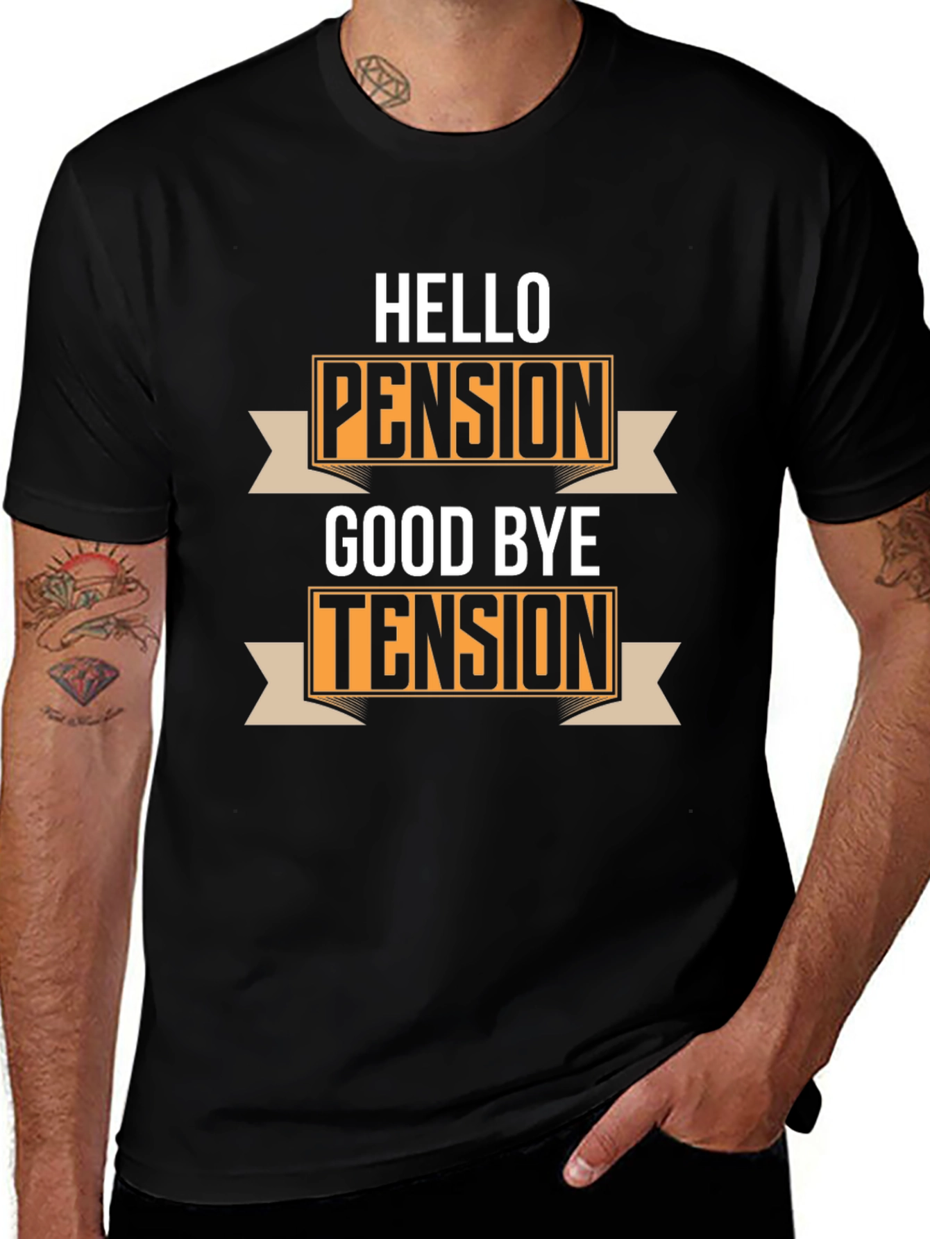 Hello Pension Goodbye Tension Black Graphic T-Shirt