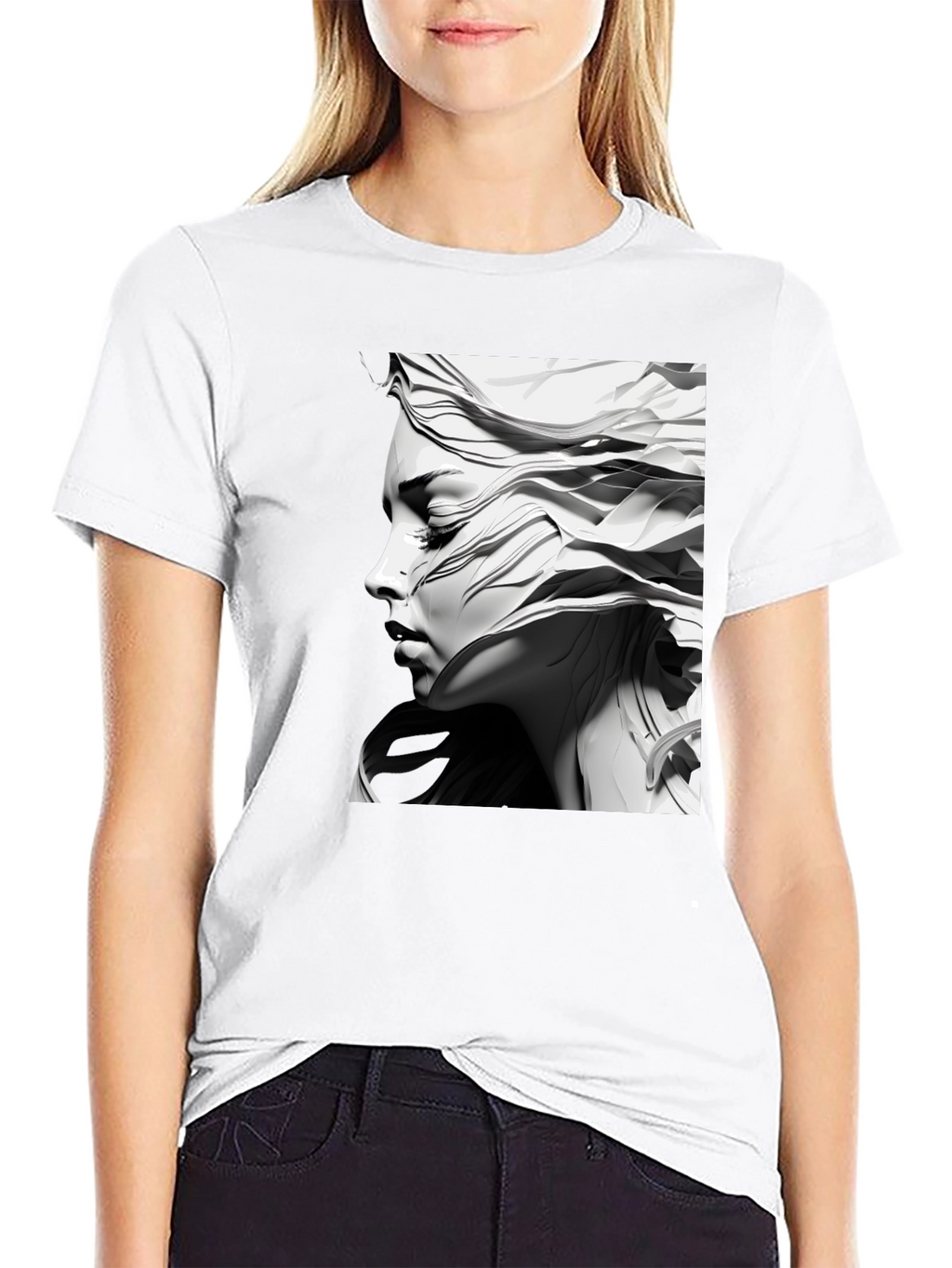 Artistic Woman Graphic Tee - Black Cotton Comfort