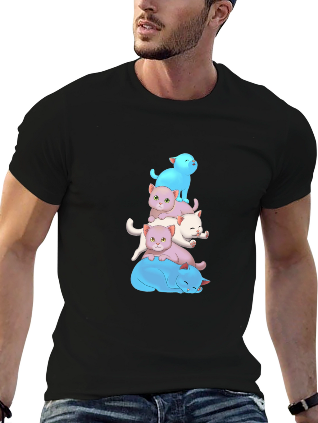 Cute Cats Stacked T-Shirt - Soft Cotton Blend