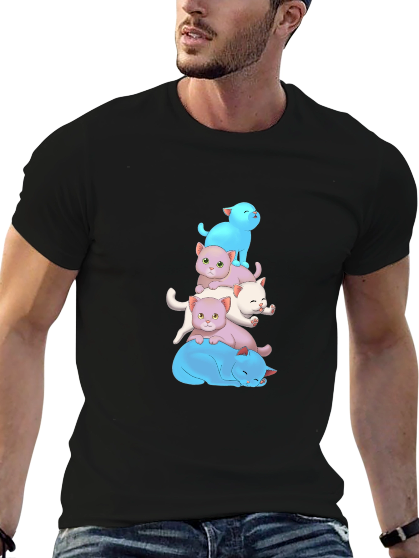 Cute Cats Stacked T-Shirt - Soft Cotton Blend