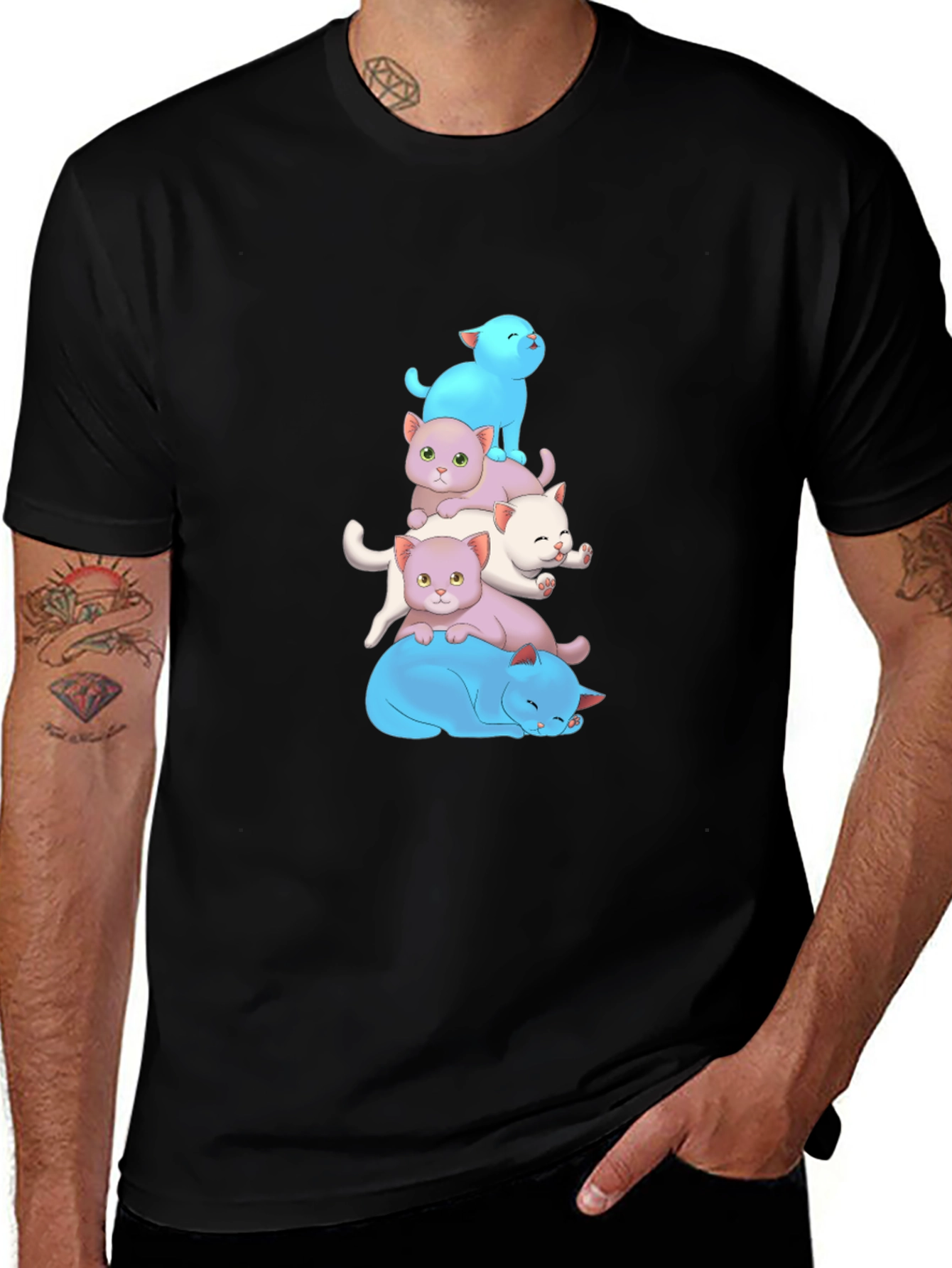 Cute Cats Stacked T-Shirt - Soft Cotton Blend
